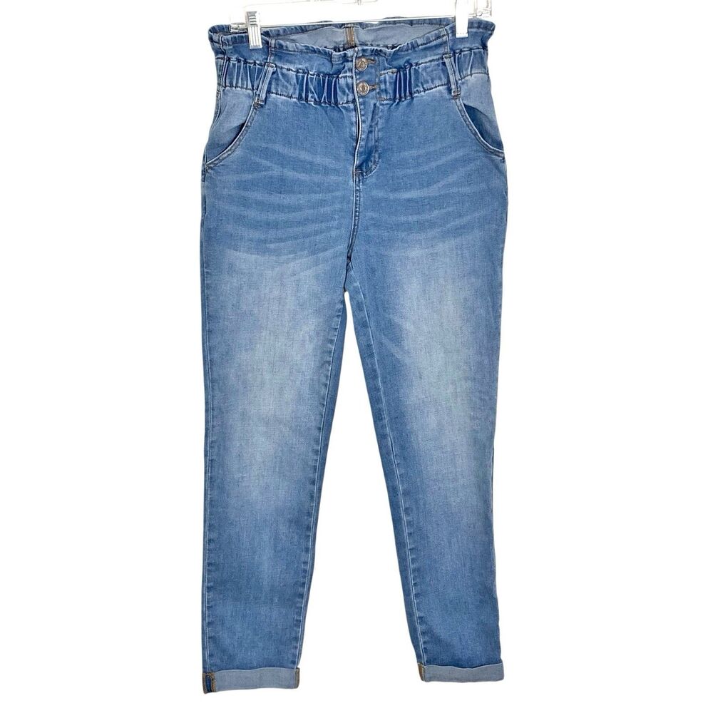 Almost Famous Jeans Womens Size Medium Paper Bag Waist High Rise Zip & Button-Up
